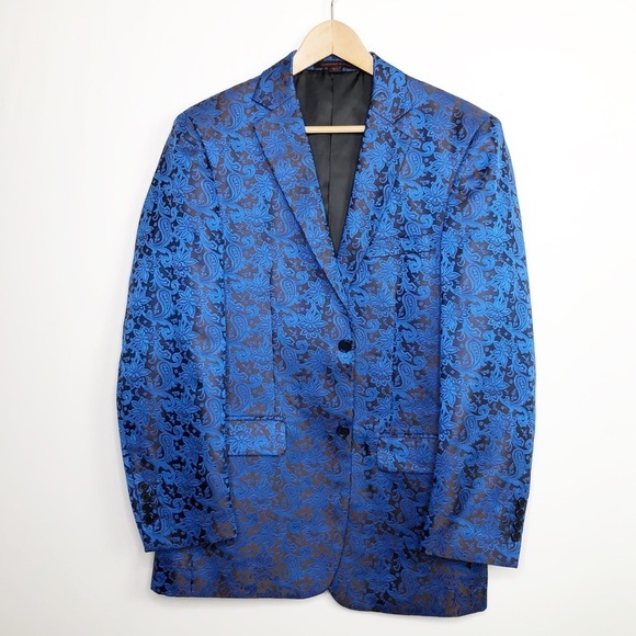 𝅺Leonardi Blue Jacquard paisley, print hand tailored blazer - Picture 13 of 13